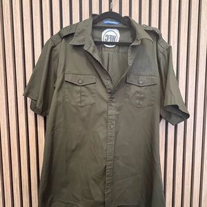 Olive Green Short Sleeve Button-Up Shirt